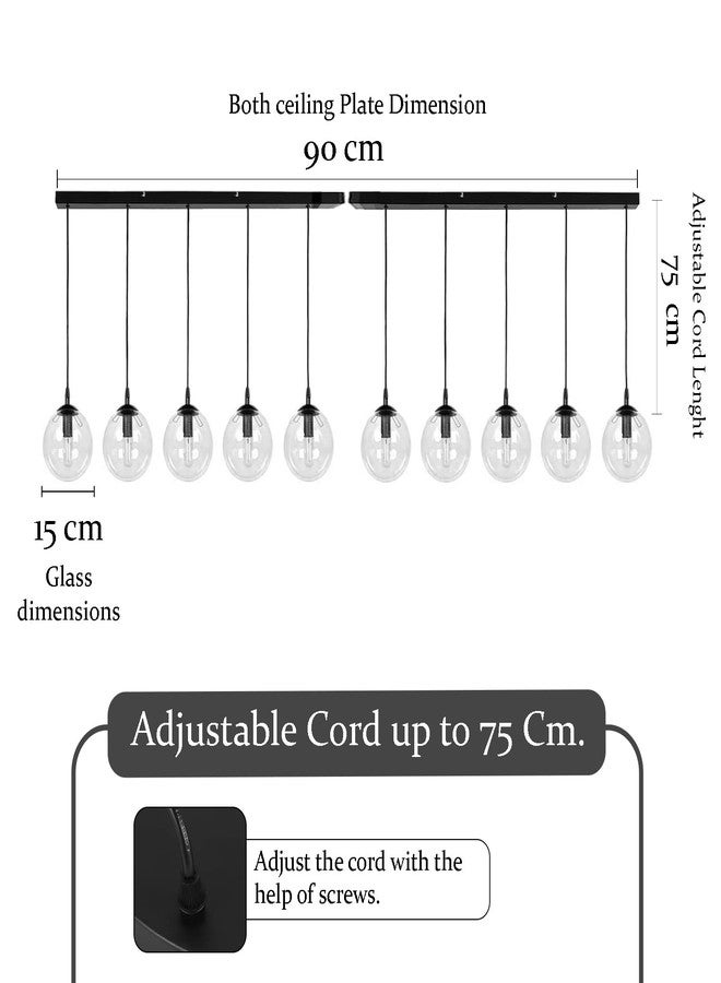SINOMAN ثريا سينومان العصرية ذات العشرة مصابيح مع أغطية زجاجية كروية شفافة، مصباح سقف معلق كبير بلمسة نهائية معدنية سوداء لغرفة الطعام، جزيرة المطبخ، غرفة المعيشة، وديكور المنزل (مع لمبة). - Image 3